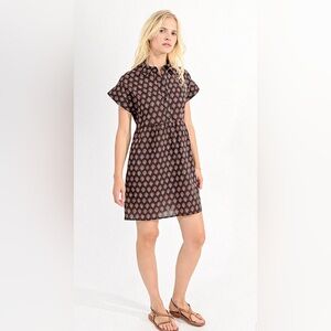 Molly Bracken women’s medium SHIRT-COLLAR DRESS brown red floral‎ 100% cotton